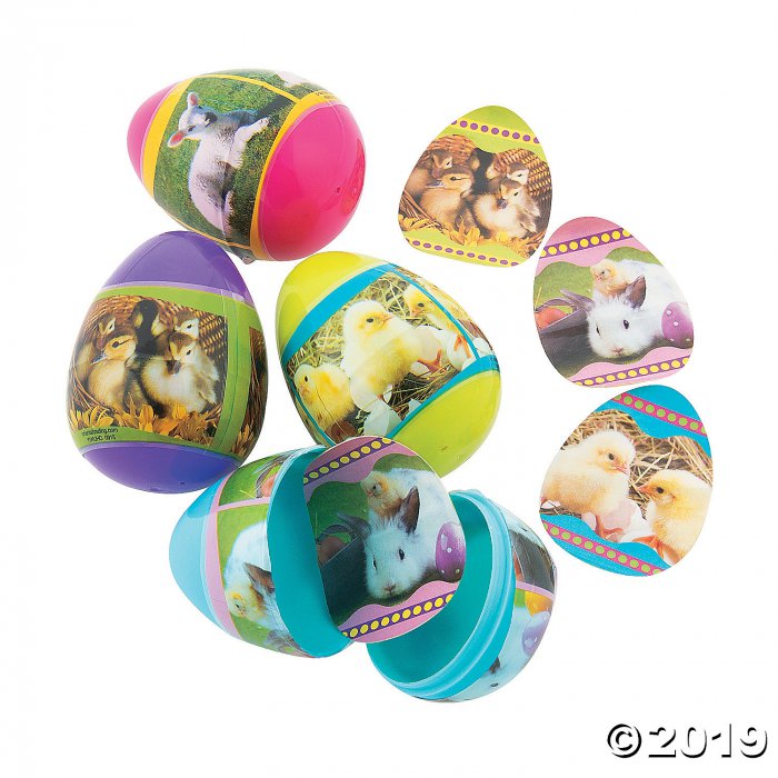 Baby Animal Sticker-Filled Plastic Easter Eggs - 24 Pc.