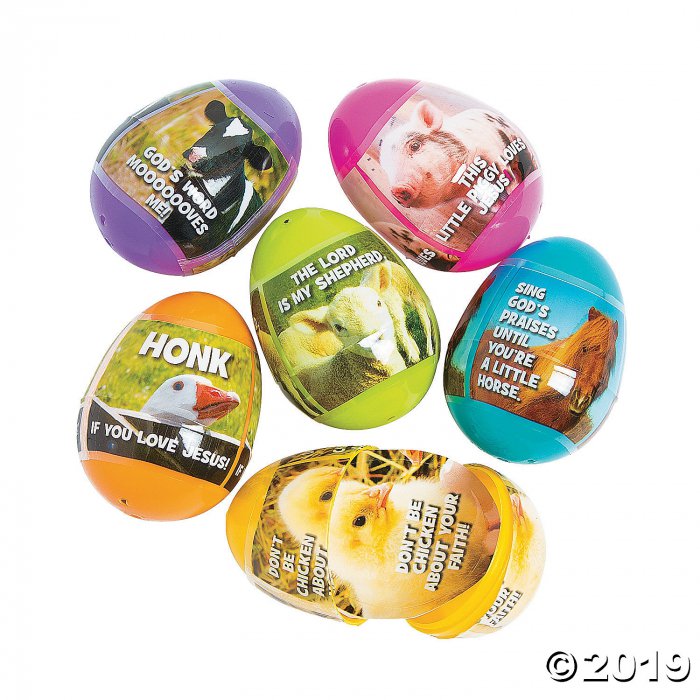 Religious Farm Animal Sticker-Filled Easter Eggs - 24 Pc.