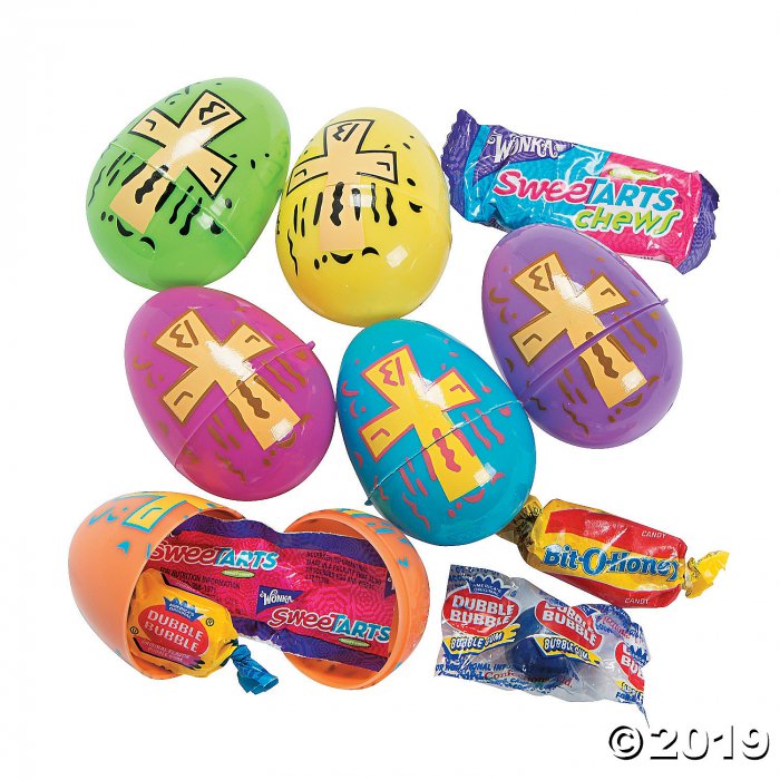 Candy Filled Religious Print Plastic Easter Eggs - 24 Pc.