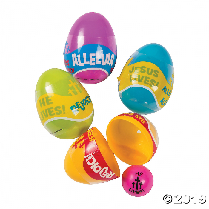 Religious Phrases Bouncing Ball-Filled Easter Eggs - 24 Pc.