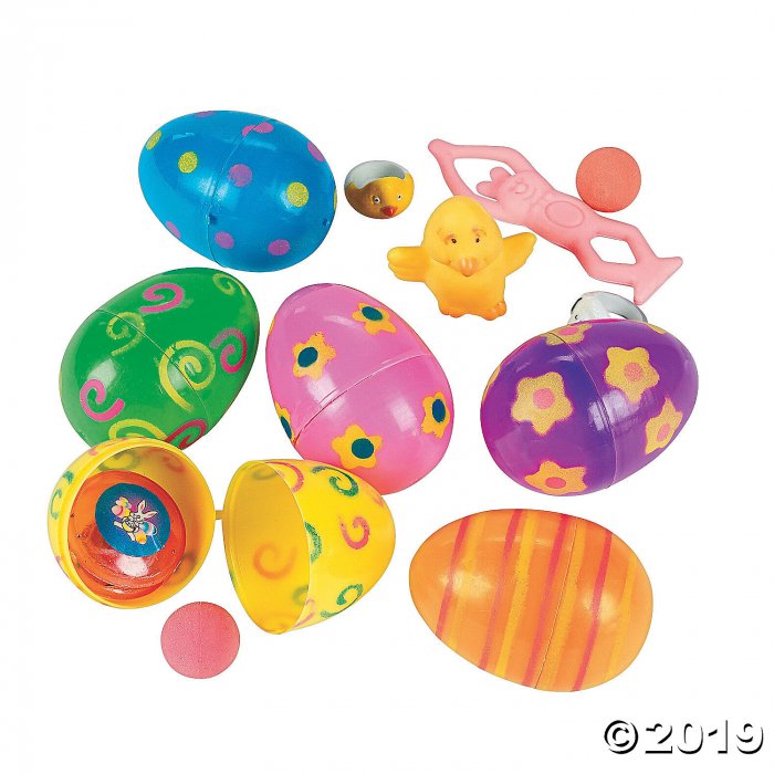 Toy-Filled Printed Bright Plastic Easter Eggs - 24 Pc.