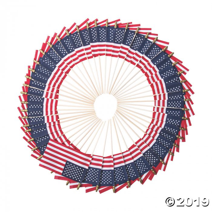 Bulk Small Cloth American Flags on Wooden Sticks - 6" x 4 (1008 Piece(s))