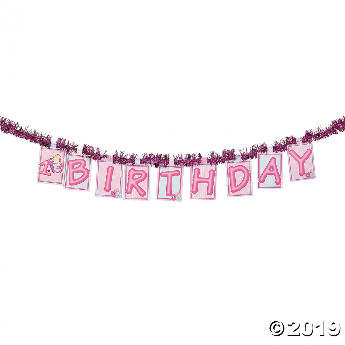 1st Birthday Butterfly Tinsel Cardboard Jointed Banner