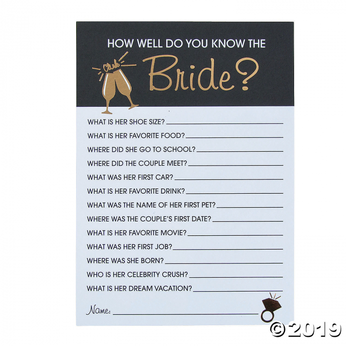 Bridal Shower Trivia Game (Per Dozen) Bridal Shower Trivia Game (Per Dozen)