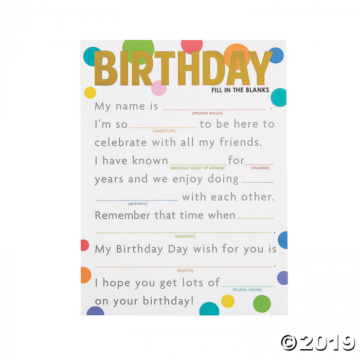 Birthday Fill-in-the-Blank Game Cards (24 Piece(s))