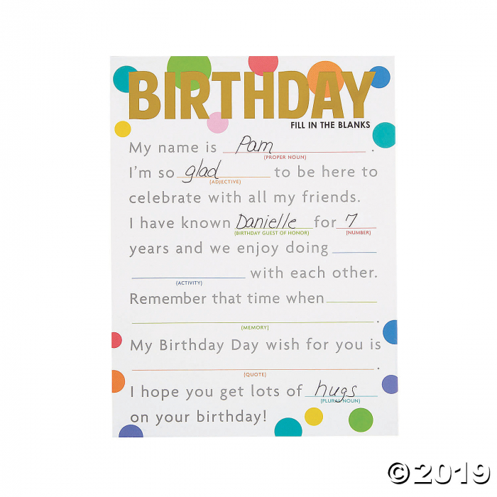 Birthday Fill-in-the-Blank Game Cards (24 Piece(s))