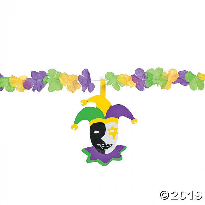 Mardi Gras Flower Garland with Jester Cutouts (12 ft)