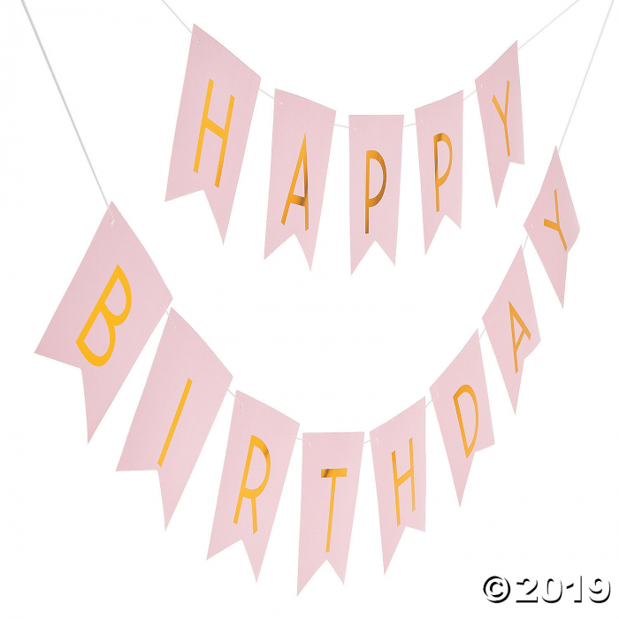 Pink & Gold Happy Birthday Banner (1 Set(s))