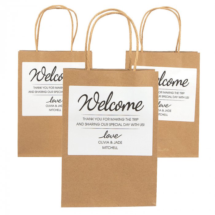 Hotel Welcome Bags with Personalized Favor Stickers (Per Dozen)