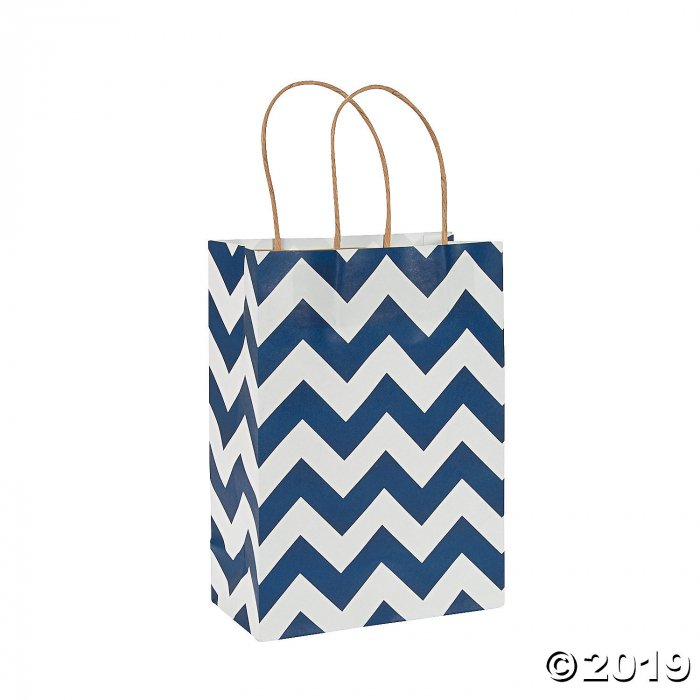 Medium Blue Chevron Kraft Paper Gift Bags (Per Dozen)