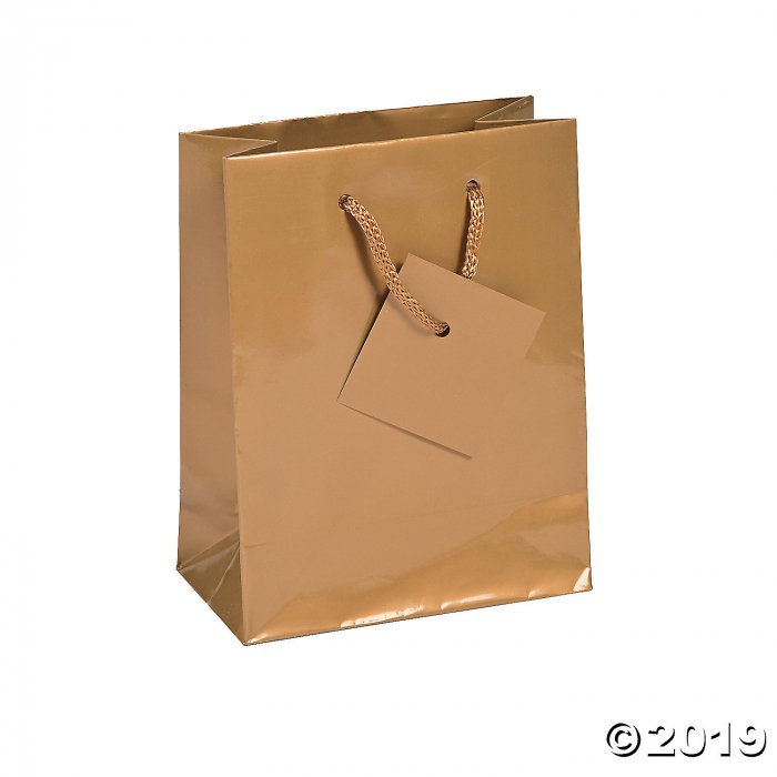 Small Gold Gift Bags with Tags (Per Dozen)