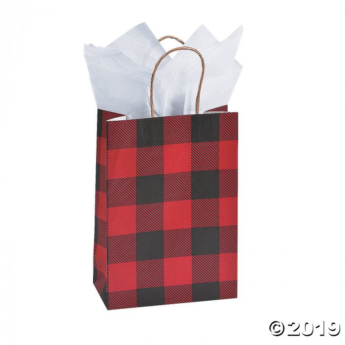 Small Buffalo Plaid Kraft Paper Gift Bags (Per Dozen)