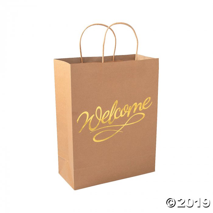 Welcome Kraft Paper Gift Bags with Gold Foil (Per Dozen)