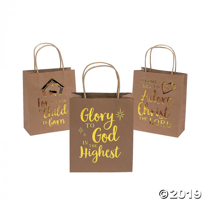 Medium Religious Gold Metallic Kraft Paper Gift Bags (Per Dozen)