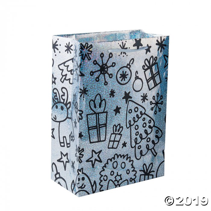 Medium Christmas Doodle Sparkle Gift Bags (Per Dozen)