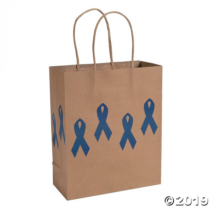 Blue Awareness Ribbon Kraft Paper Bags (Per Dozen)