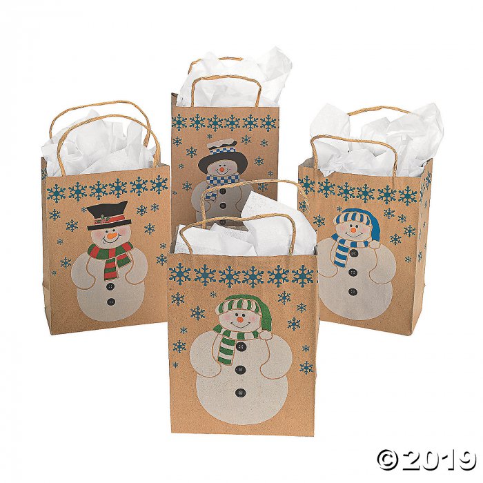 Medium Snowman Kraft Paper Gift Bags (Per Dozen)