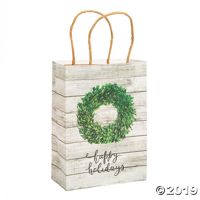 Medium Christmas Shiplap Kraft Paper Gift Bags (Per Dozen)