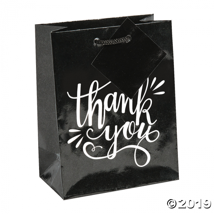 Small Black & White Thank You Gift Bags (Per Dozen)