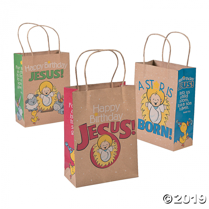 Happy Birthday Jesus Kraft Gift Bags (Per Dozen)