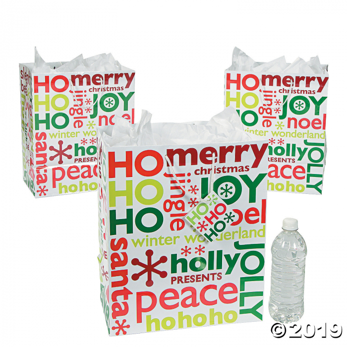 Large Red & Green Gift Bags with Tags (Per Dozen)