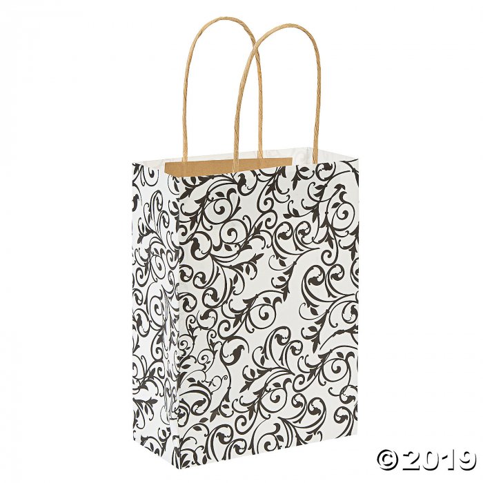 Medium Black & White Kraft Paper Gift Bags (Per Dozen)