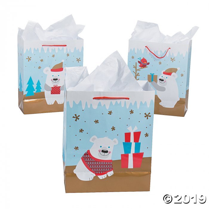 Medium Christmas Polar Bear Gift Bags (Per Dozen)