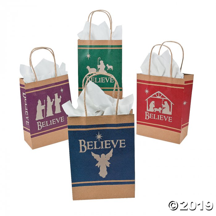 Medium Believe Holy Family Silhouette Kraft Paper Gift Bags (Per Dozen)