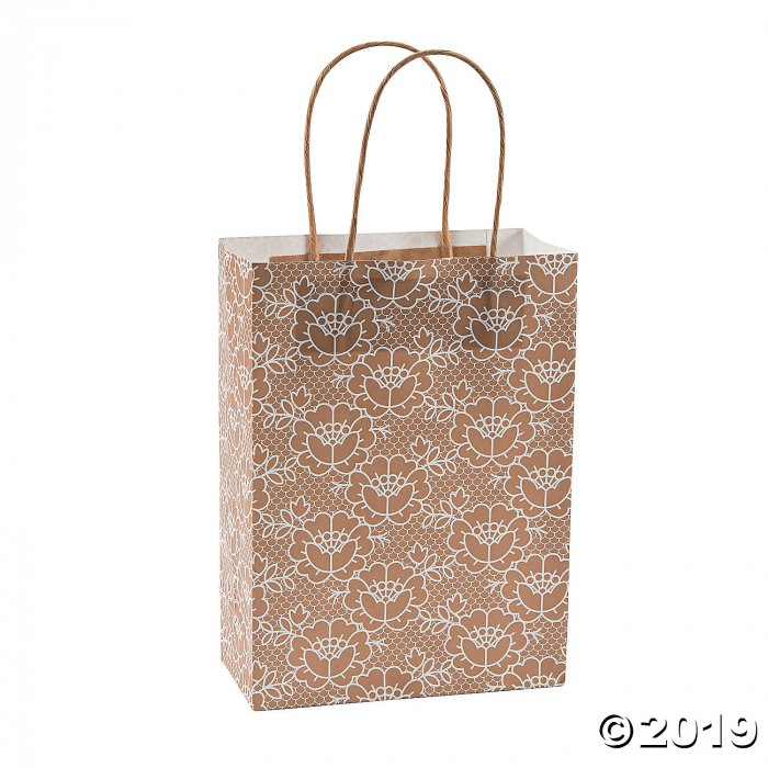 Medium Lace Kraft Paper Gift Bags (Per Dozen)