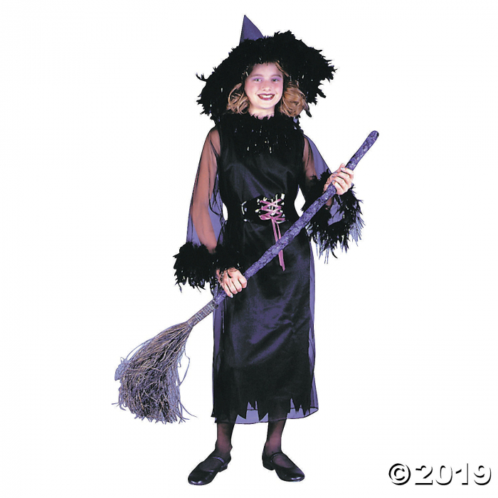 Girl's Black Feather Witch Costume - Medium (1 Piece(s))