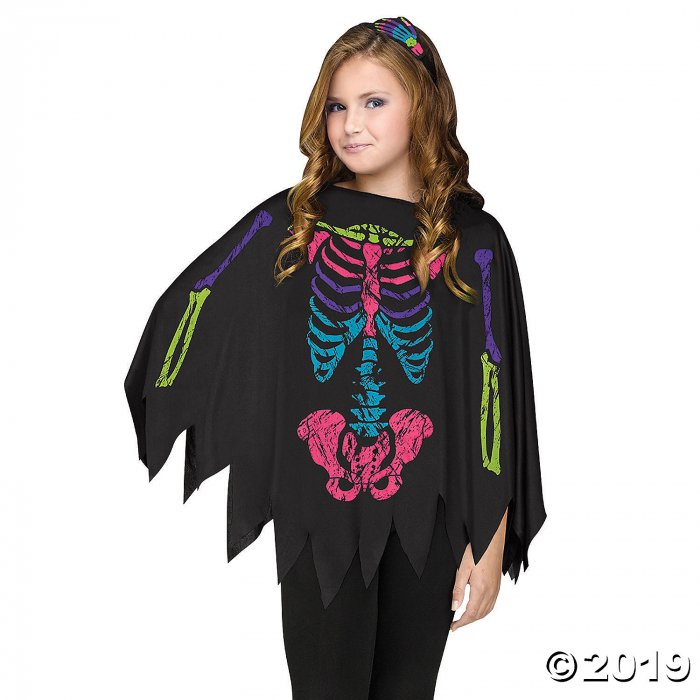 Girl's Colorful Skeleton Poncho Costume (1 Piece(s))
