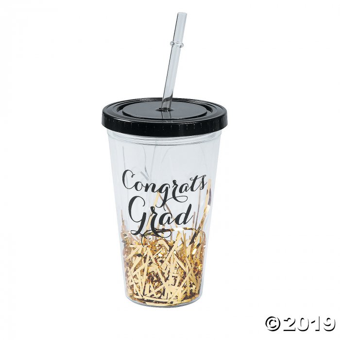 Black & Gold Graduation Tumbler with Straw & Lid (1 Piece(s))