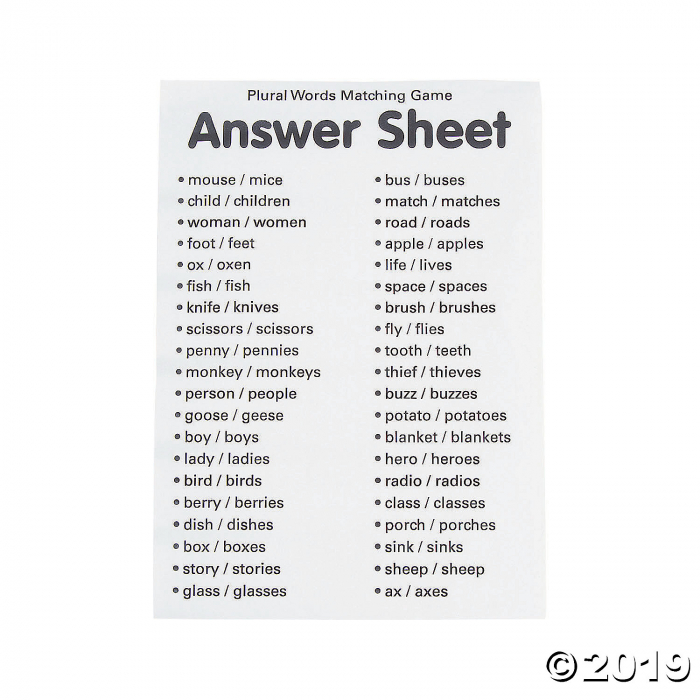 Plural Words Matching Game (1 Set(s))
