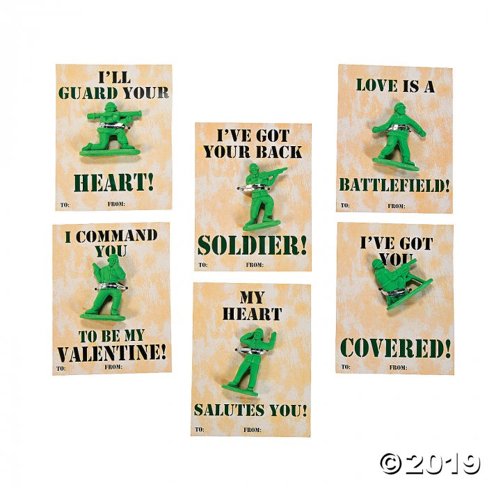 Army Guy Valentine Cards with Erasers (24 Piece(s))