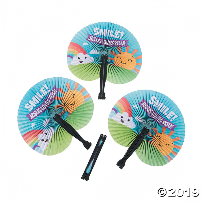 Religious Folding Hand Fans (Per Dozen)