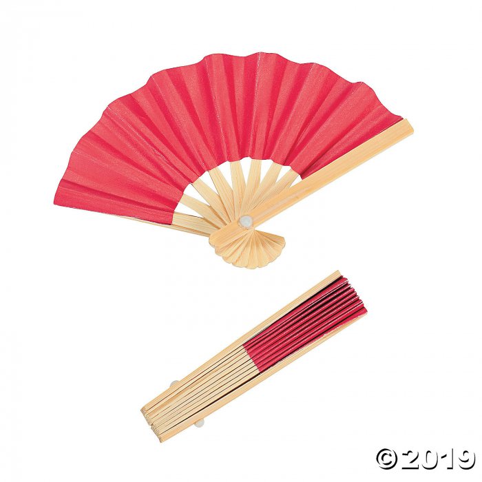 Mini Red Bamboo Folding Hand Fans (Per Dozen)