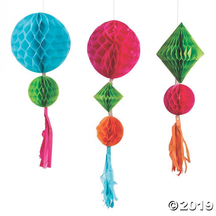 Party Animal Honeycomb Tissue Balls with Tassels (3 Piece(s))