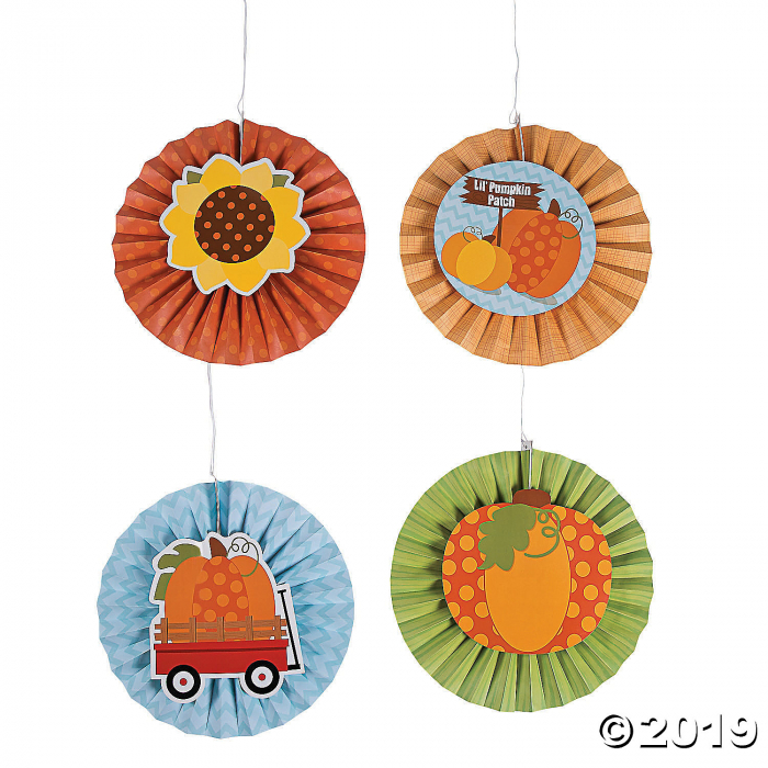 Lil' Pumpkin Hanging Fans with Icons (Per Dozen)