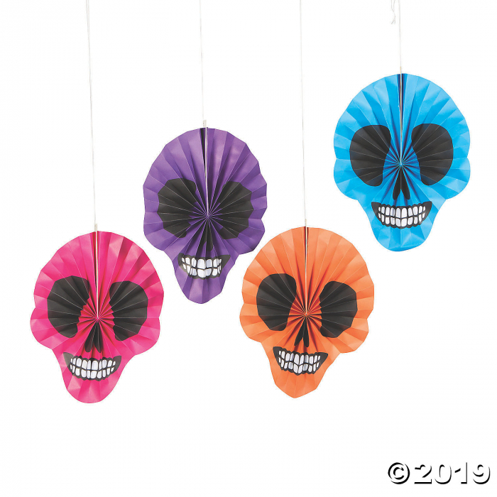 Bright Skull Tissue Paper Hanging Fans (Per Dozen)