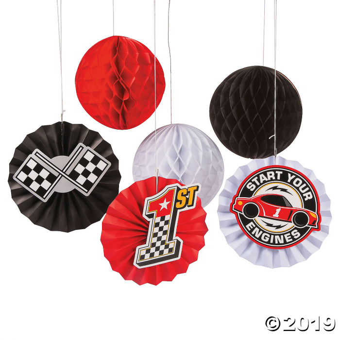 Race Car Birthday Hanging Fans (Per Dozen) | GlowUniverse.com