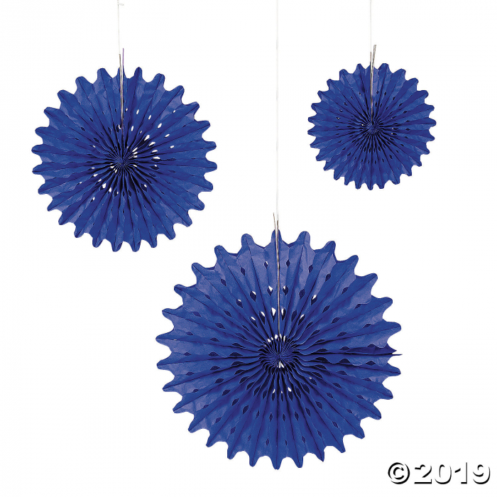 Blue Tissue Hanging Fans (Per Dozen)