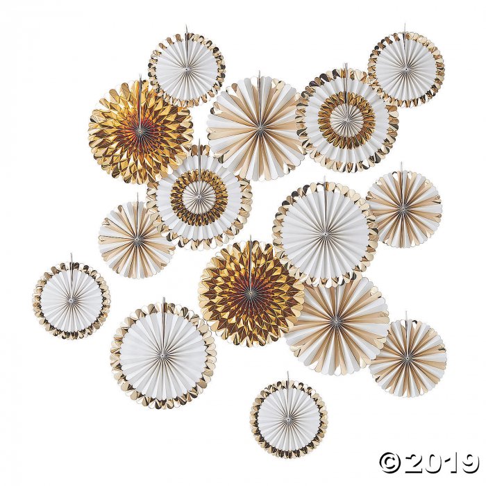 Ginger Ray Gold & White Fan Assortment (15 Piece(s))