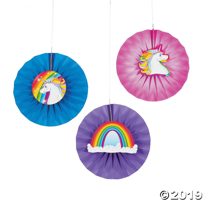 Unicorn Hanging Fans with Icons (Per Dozen)