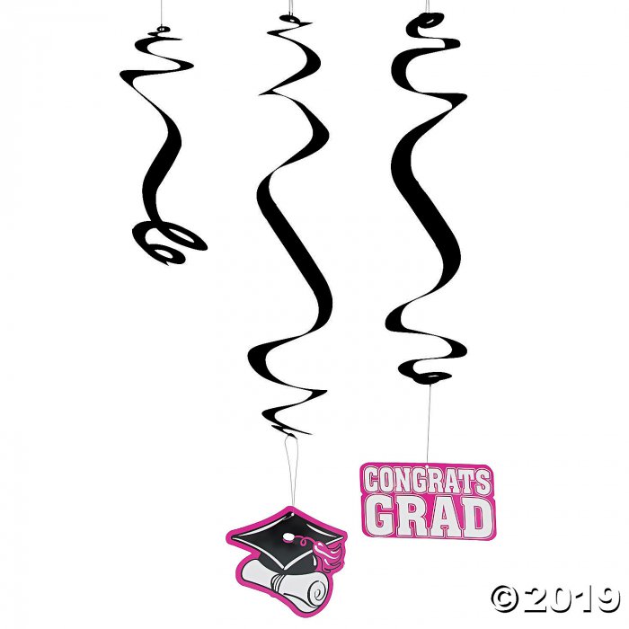 Hot Pink Graduation Hanging Swirl Decorations (30 Piece(s))