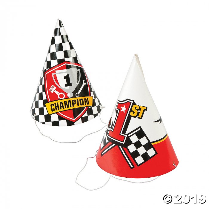 Race Car Party Cone Hats Assortment (Per Dozen)