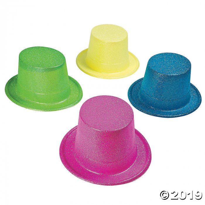 Bright Neon Glitter Top Hats (Per Dozen)