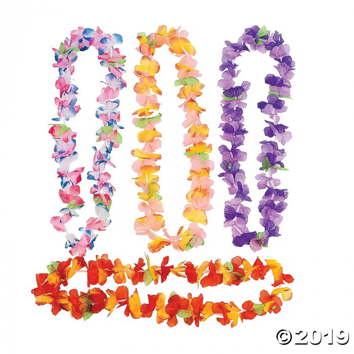 Luau Ruffle Petal Flower Polyester Leis - 12 Pc. (Per Dozen)
