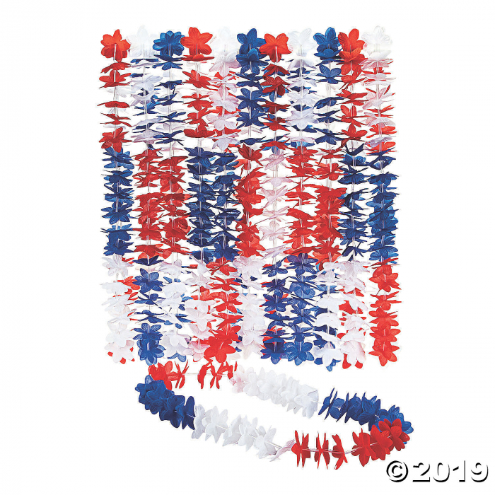 Red, White & Blue Patriotic Polyester Leis - 12 Pc. (Per Dozen)