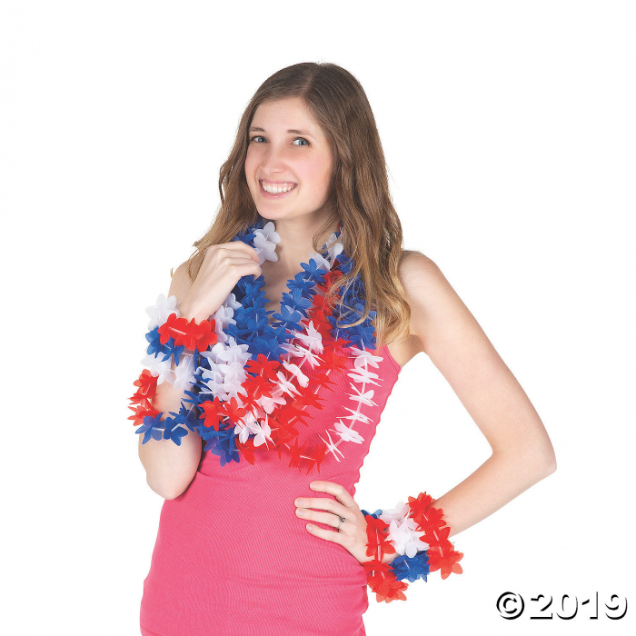 Red, White & Blue Patriotic Polyester Leis - 12 Pc. (Per Dozen)