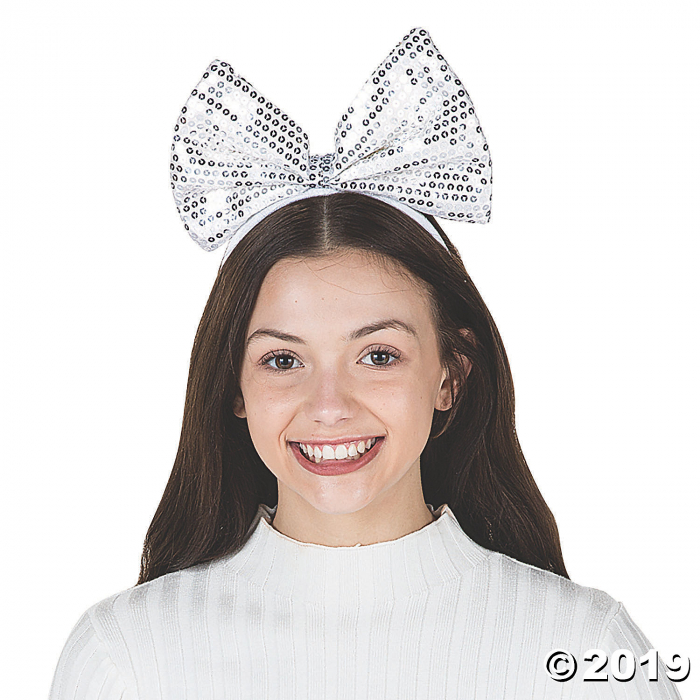Big Bow White Sequin Headbands (6 Piece(s))